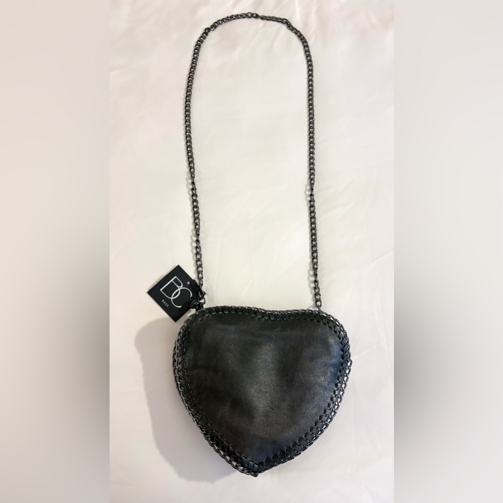 BC Bags Heart Shaped Metallic Zip Chain Strap Crossbody Black Shoulder Bag NWT